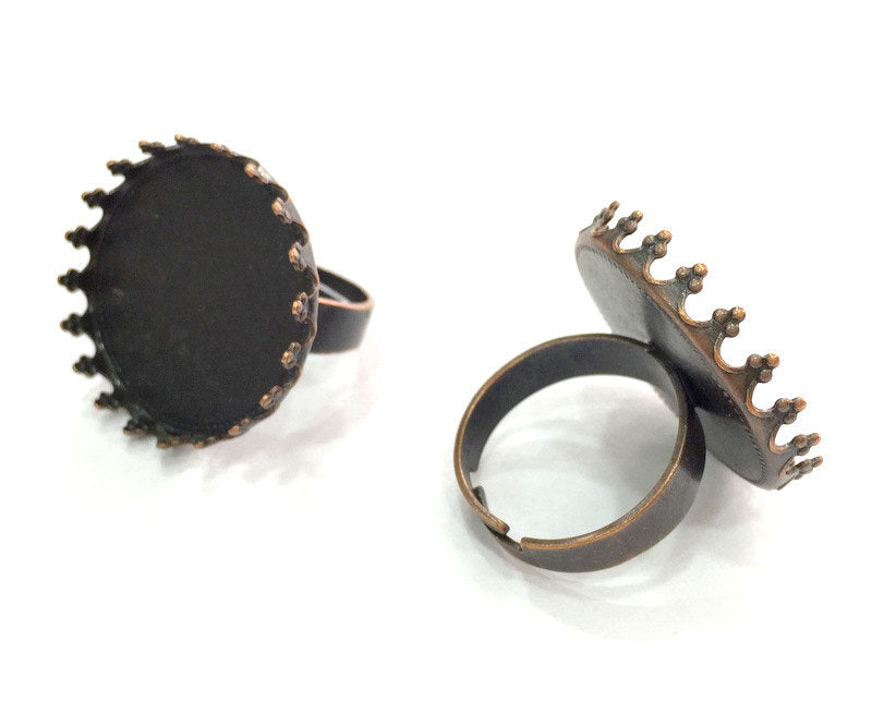 5 Pcs (25mm) Antique Copper Plated Brass Adjustable Ring Blank G4183