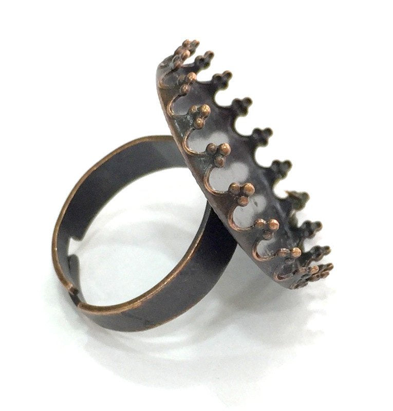 5 Pcs (25mm) Antique Copper Plated Brass Adjustable Ring Blank G4183