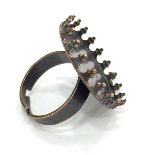 5 Pcs (25mm) Antique Copper Plated Brass Adjustable Ring Blank G4183