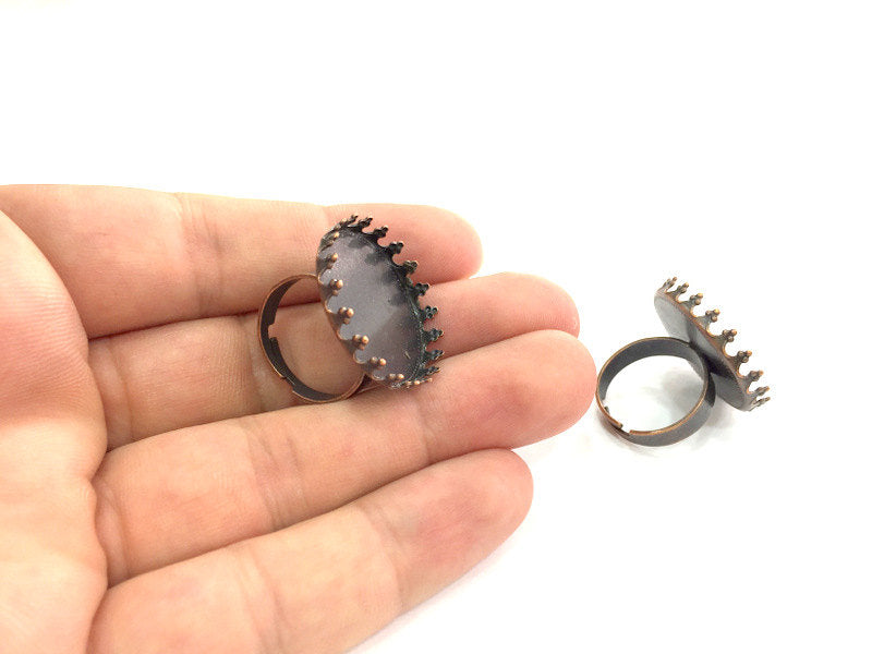 5 Pcs (25mm) Antique Copper Plated Brass Adjustable Ring Blank G4183