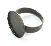 5 Pcs (18mm) Antique Bronze Plated Brass Adjustable Ring Blank G4184