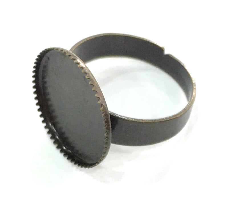 5 Pcs (18mm) Antique Bronze Plated Brass Adjustable Ring Blank G4184