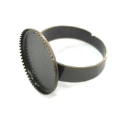 5 Pcs (18mm) Antique Bronze Plated Brass Adjustable Ring Blank G4184