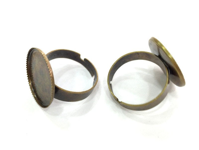 5 Pcs (18mm) Antique Bronze Plated Brass Adjustable Ring Blank G4184