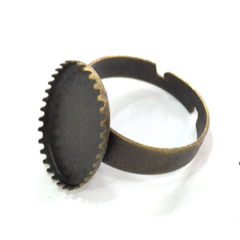 5 Ring Blank Antique Bronze Plated Brass Adjustable Ring Blank 5 Pcs (18x13mm)  G4186