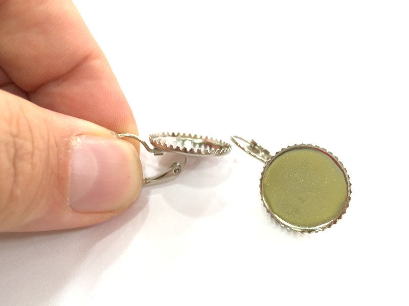 10 Silver Brass Earring  Blank  10 Pcs (5 set) 16mm  G4168