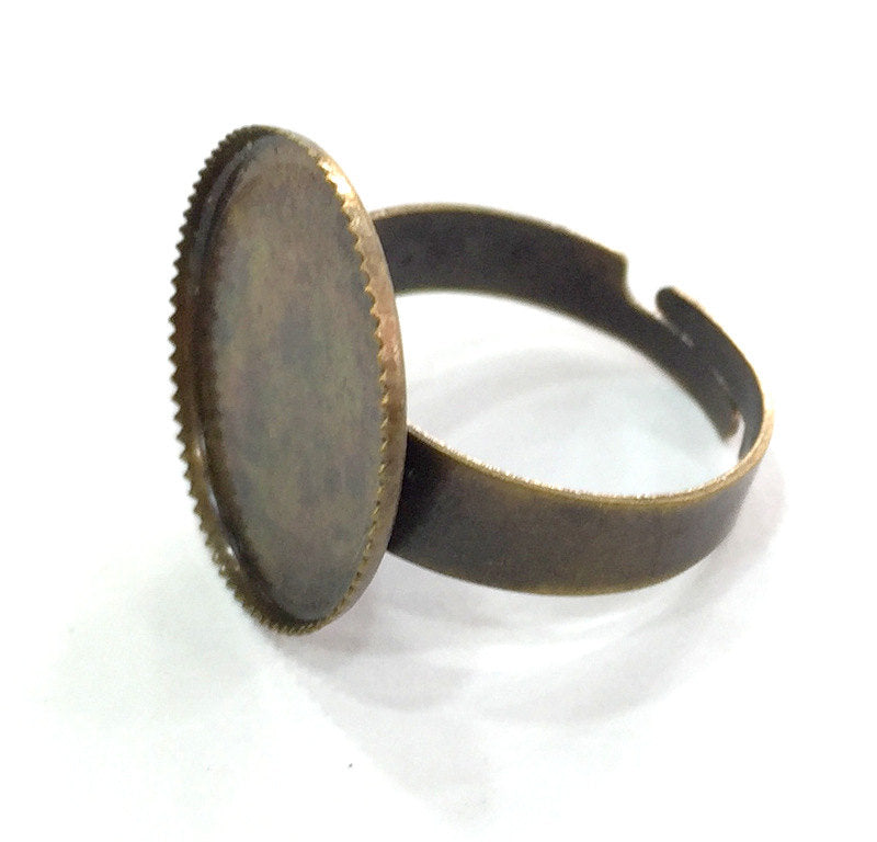 5 Pcs (18mm) Antique Bronze Plated Brass Adjustable Ring Blank G4184