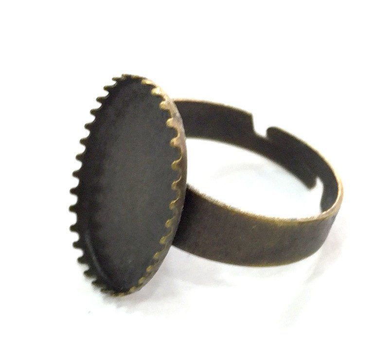 5 Ring Blank Antique Bronze Plated Brass Adjustable Ring Blank 5 Pcs (18x13mm)  G4186