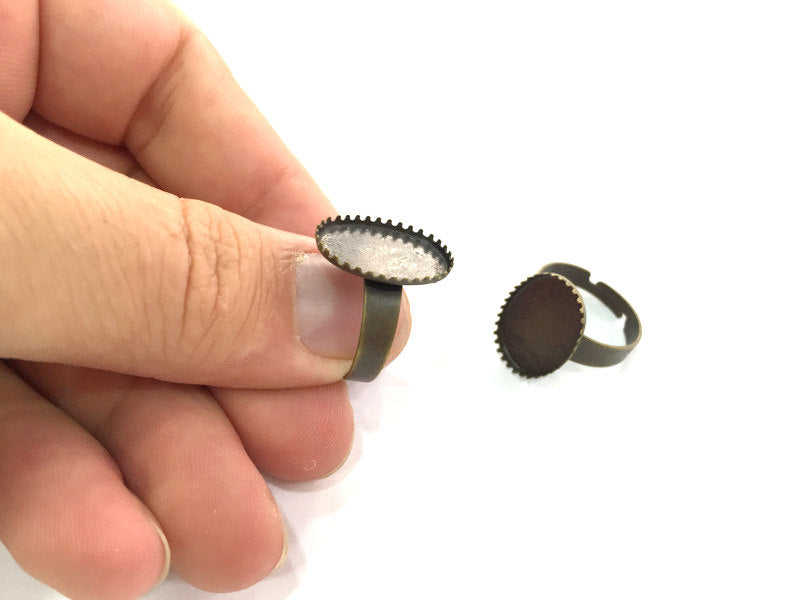 5 Ring Blank Antique Bronze Plated Brass Adjustable Ring Blank 5 Pcs (18x13mm)  G4186