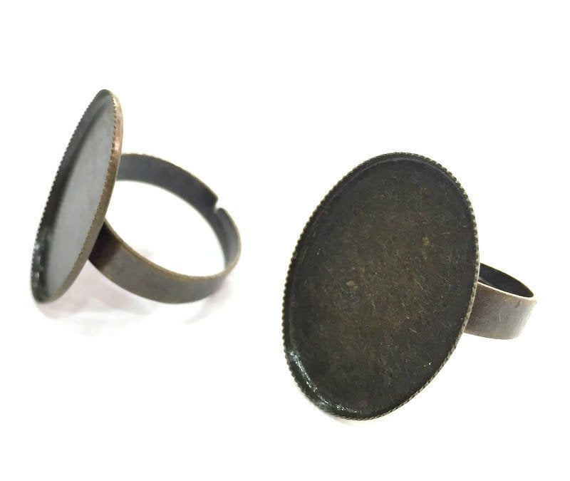 5 Antique Bronze Plated Brass Adjustable Ring Blank 5 Pcs (25x18mm)  G4187