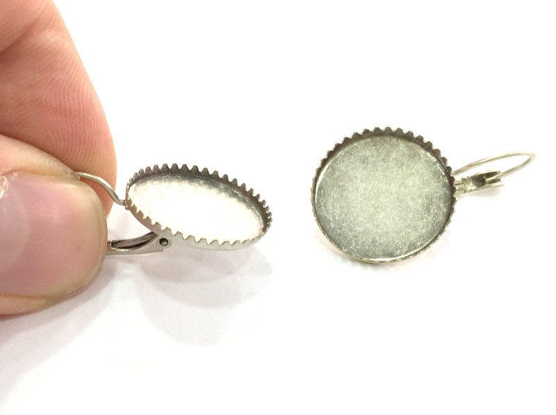 10 Pcs (5 set) 18mm Antique Silver Plated  Brass Earring  Blank   G4190