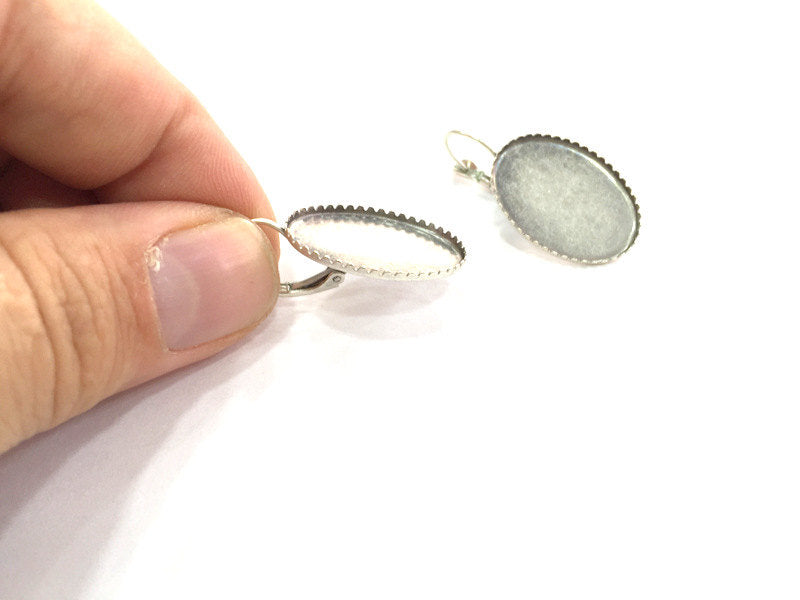 10 Pcs (5 set) 25x18mm Antique Silver Plated  Brass Earring  Blank   G4193