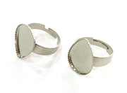 5 Ring Blank , Adjustable Silver Tone Brass   (18x13 mm drop blank)  G4196