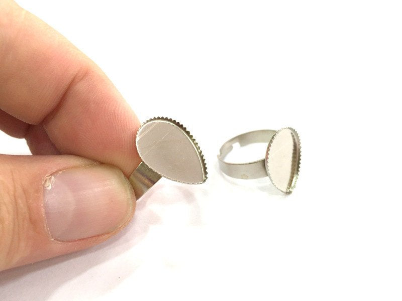 5 Ring Blank , Adjustable Silver Tone Brass   (18x13 mm drop blank)  G4196