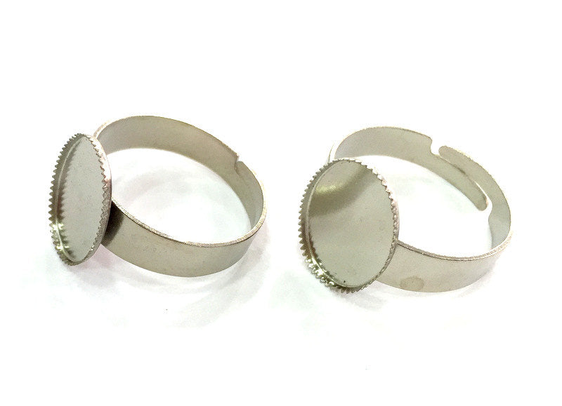 5 Ring Blank , Adjustable Silver Tone Brass   (14x10 mm blank)  G4199