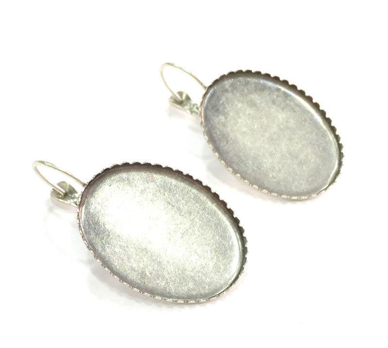 10 Pcs (5 set) 25x18mm Antique Silver Plated  Brass Earring  Blank   G4193