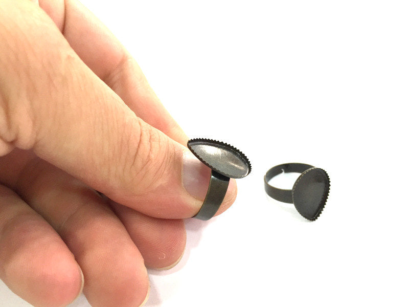 5 Antique Bronze Ring Blank Ring Setting Ring Bezel Base Cabochon Mountings  Adjustable Ring Blank  5 Pcs (18x13 mm drop) G4195