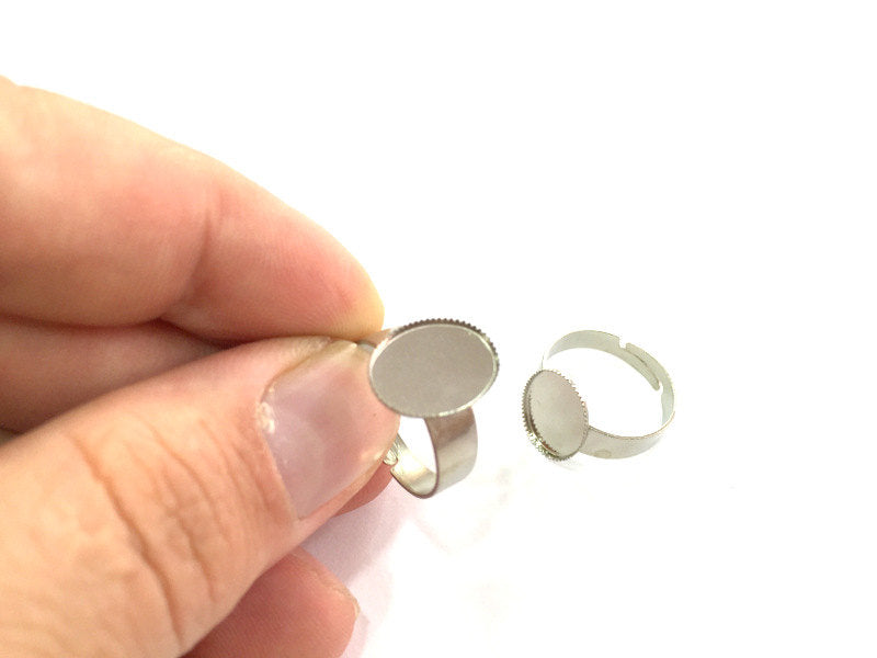 5 Ring Blank , Adjustable Silver Tone Brass   (14x10 mm blank)  G4199