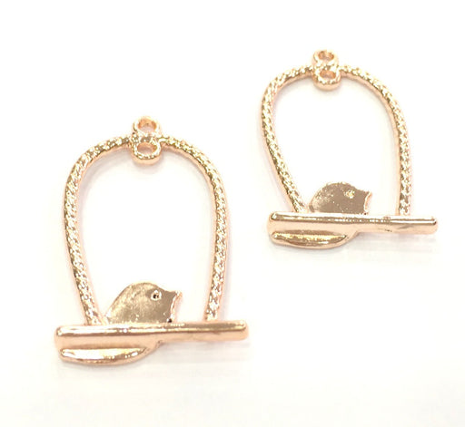 2 Pcs (32x19 mm) Bird Charms , Rose Gold Plated  G4365