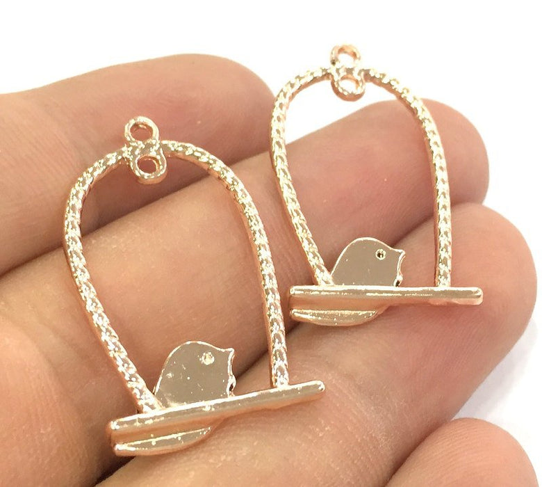 2 Pcs (32x19 mm) Bird Charms , Rose Gold Plated  G4365