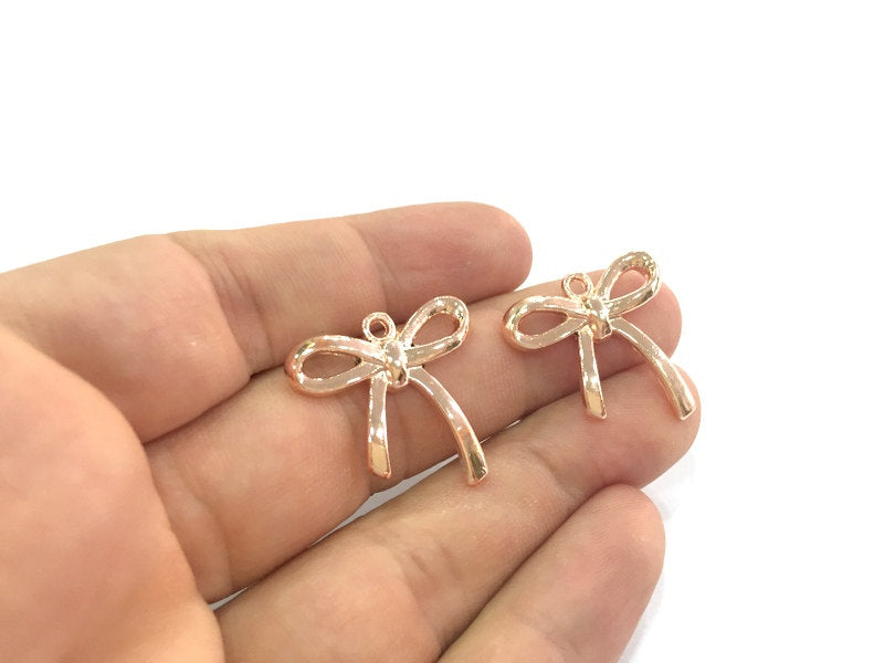 2 Rose Gold Ribbon Charms , Rose Gold Plated  2 Pcs (26x25 mm) G4366