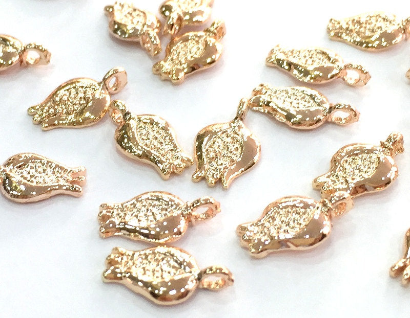 8 Rose Gold Flower Charms , Rose Gold Plated Brass 8 Pcs (15x8 mm)  G4371
