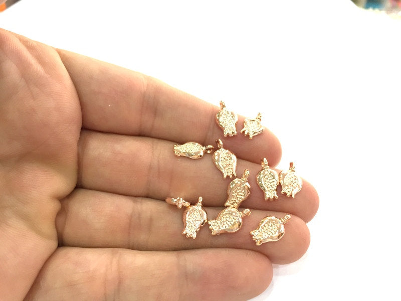 8 Rose Gold Flower Charms , Rose Gold Plated Brass 8 Pcs (15x8 mm)  G4371