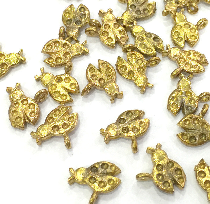 10 Raw Brass Ladybug Charms 12x10 mm G4381