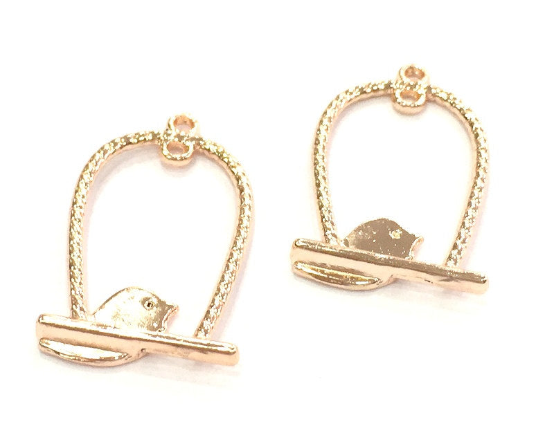 2 Pcs (32x19 mm) Bird Charms , Rose Gold Plated  G4365