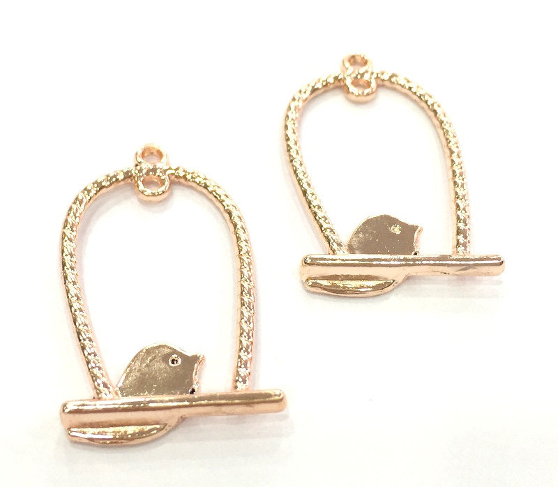 2 Pcs (32x19 mm) Bird Charms , Rose Gold Plated  G4365