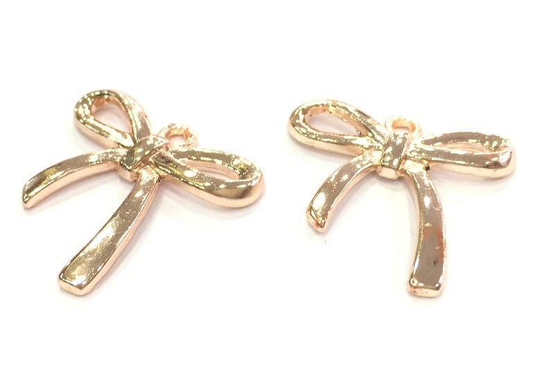 2 Rose Gold Ribbon Charms , Rose Gold Plated  2 Pcs (26x25 mm) G4366