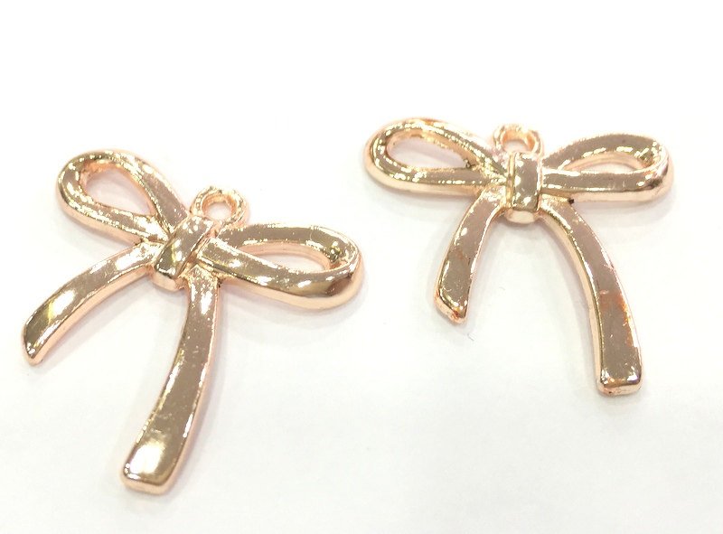 2 Rose Gold Ribbon Charms , Rose Gold Plated  2 Pcs (26x25 mm) G4366