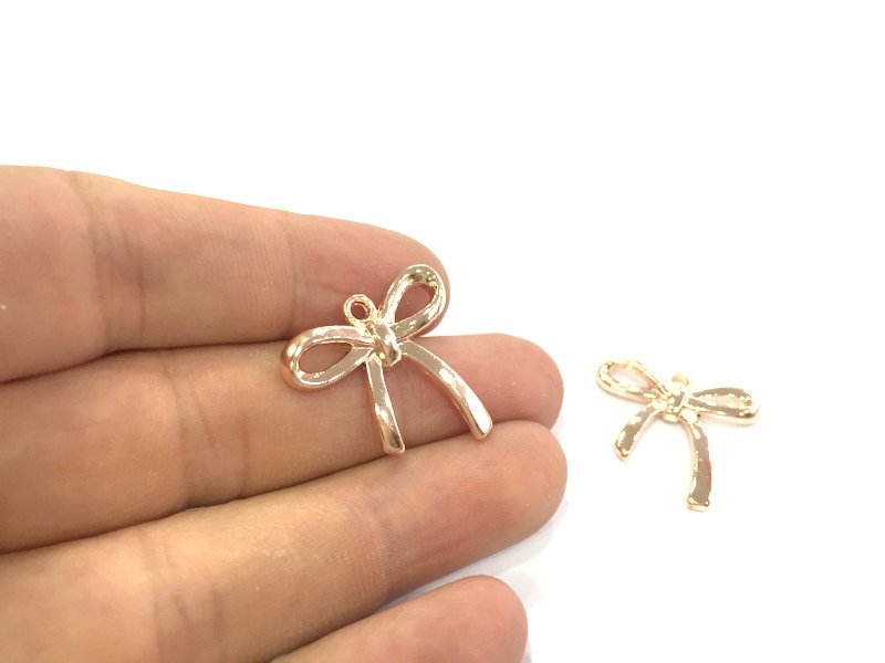 2 Rose Gold Ribbon Charms , Rose Gold Plated  2 Pcs (26x25 mm) G4366