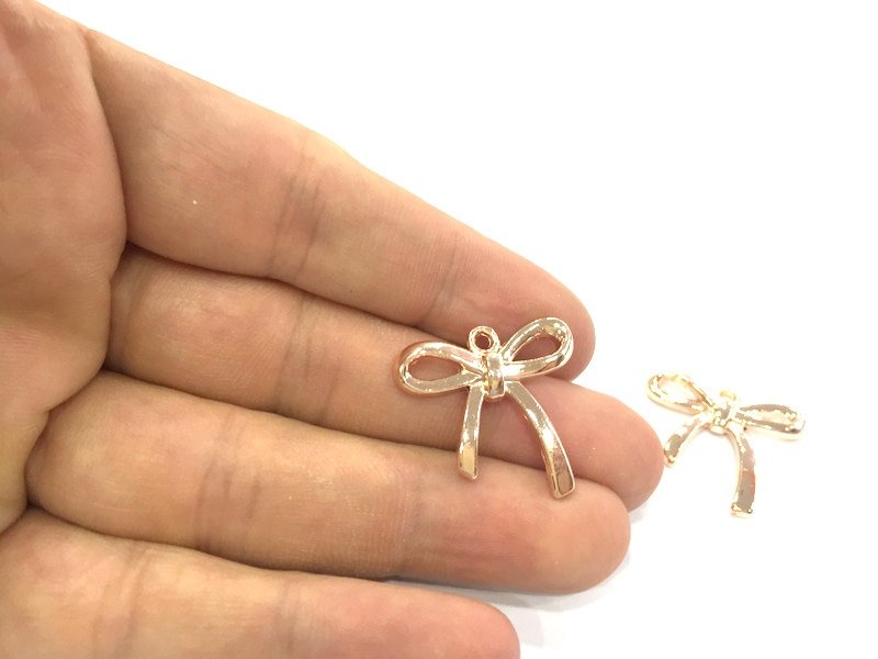 2 Rose Gold Ribbon Charms , Rose Gold Plated  2 Pcs (26x25 mm) G4366