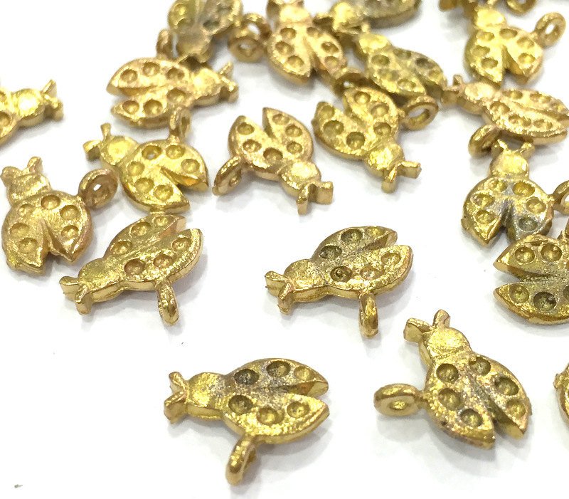 10 Raw Brass Ladybug Charms 12x10 mm G4381