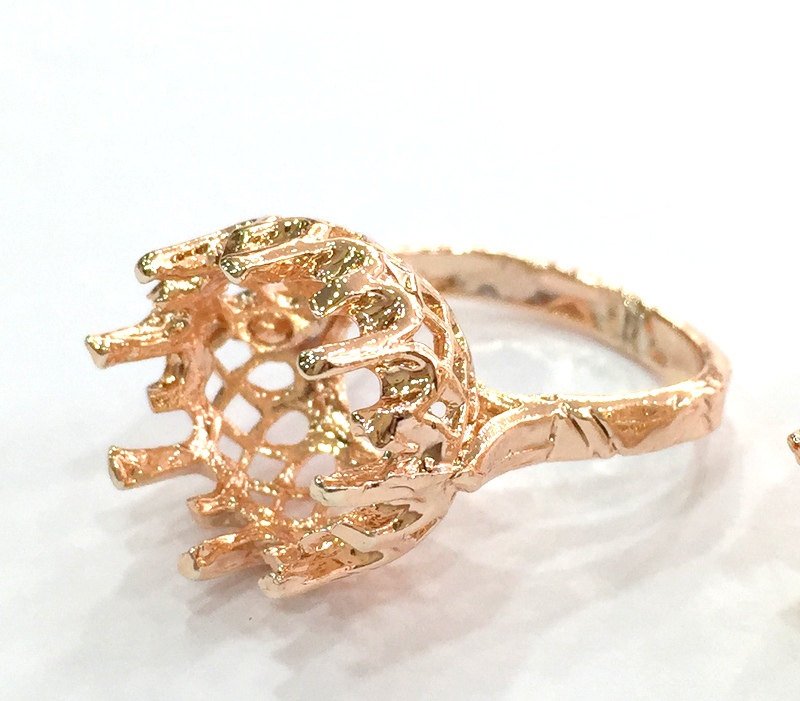 Adjustable Ring Blank, (12 mm blank) Rose Gold Plated Brass G4384