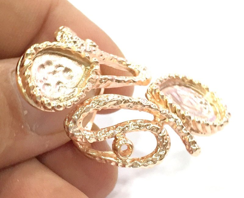 Adjustable Ring Blank, (16x12mm drop and 14x10mm drop) Rose Gold Plated Brass G4391