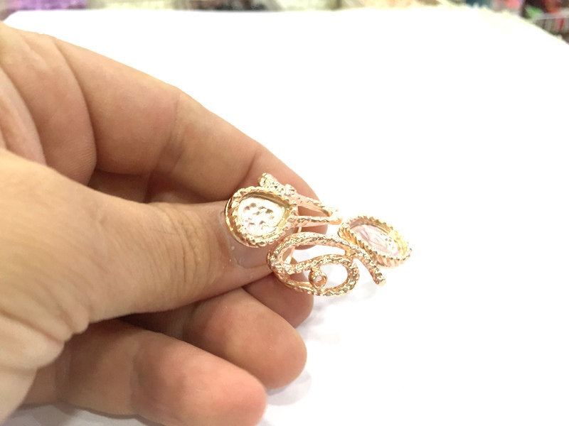 Adjustable Ring Blank, (16x12mm drop and 14x10mm drop) Rose Gold Plated Brass G4391