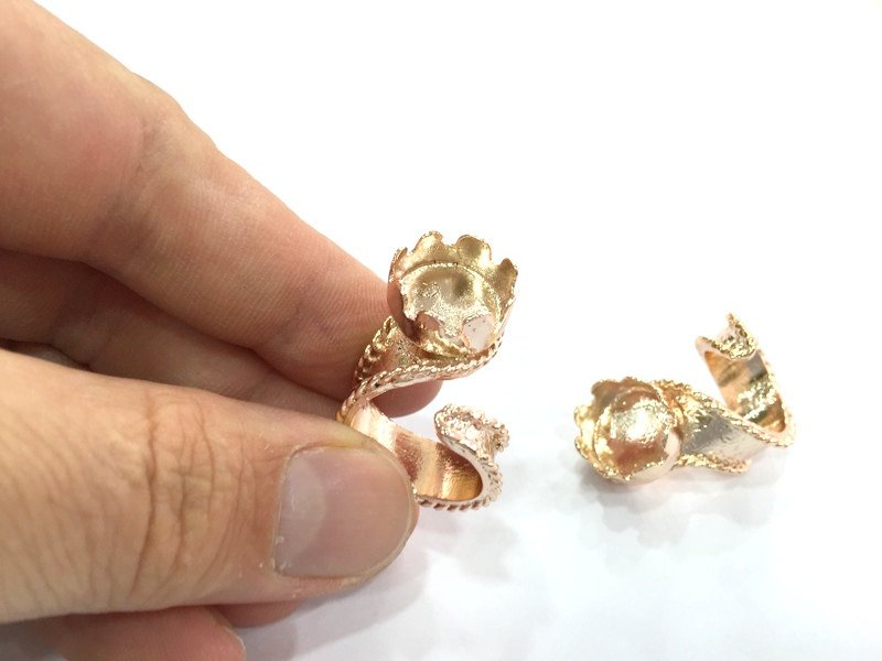 Adjustable Ring Blank, (14 mm blank) Rose Gold Plated Brass G4386