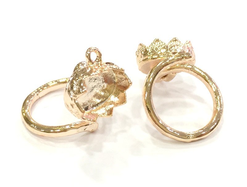 Rose Gold ring base Adjustable Ring Blank, (14x10 mm blank) Rose Gold Plated Brass G4395