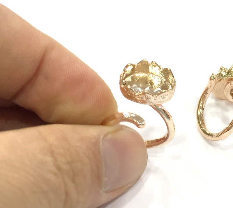 Rose Gold ring base Adjustable Ring Blank, (14x10 mm blank) Rose Gold Plated Brass G4395