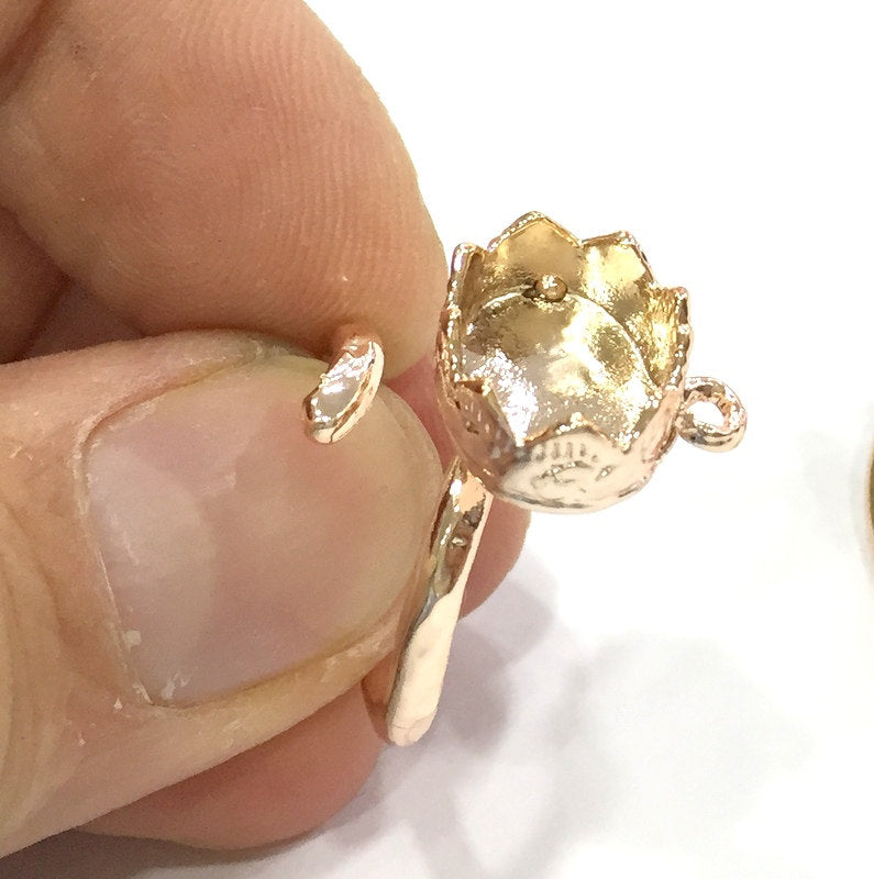 Rose Gold ring base Adjustable Ring Blank, (14x10 mm blank) Rose Gold Plated Brass G4395