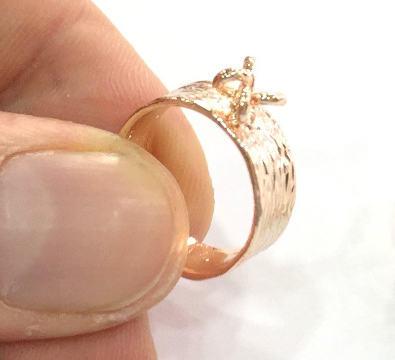 Adjustable Ring Blank Setting,  Rose Gold Plated Brass G4398