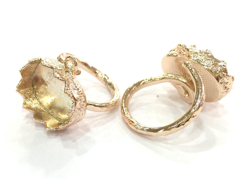 Rose Gold ring base Adjustable Ring Blank, (18x13 mm blank) Rose Gold Plated Brass G4401