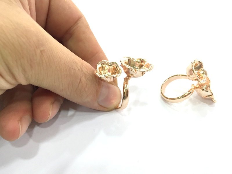 Rose Gold Ring Blank Adjustable Ring Blank, (12mm and 10mm blank) Rose Gold Plated Brass G4403