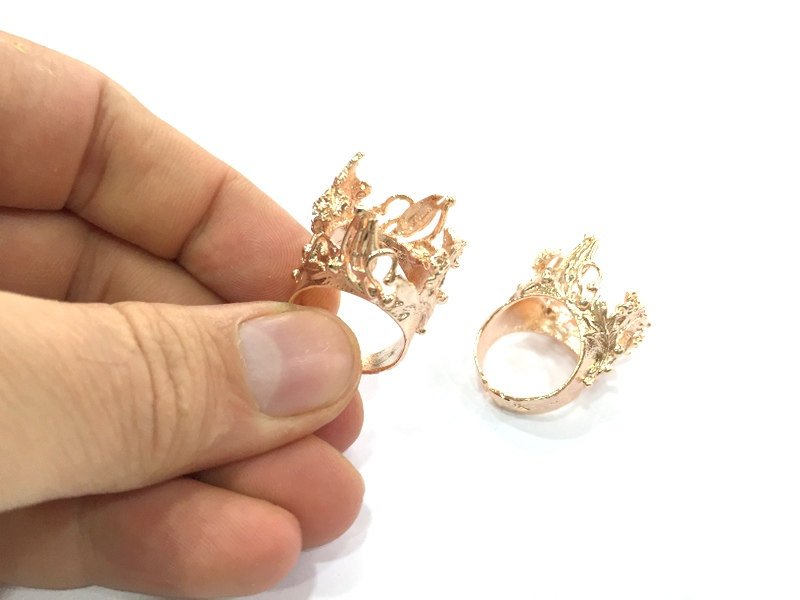 Rose Gold Ring Blank Ring Settings Ring Bezel Base Cabochon Mountings Adjustable  (16mm blank) Rose Gold Plated Brass G4404