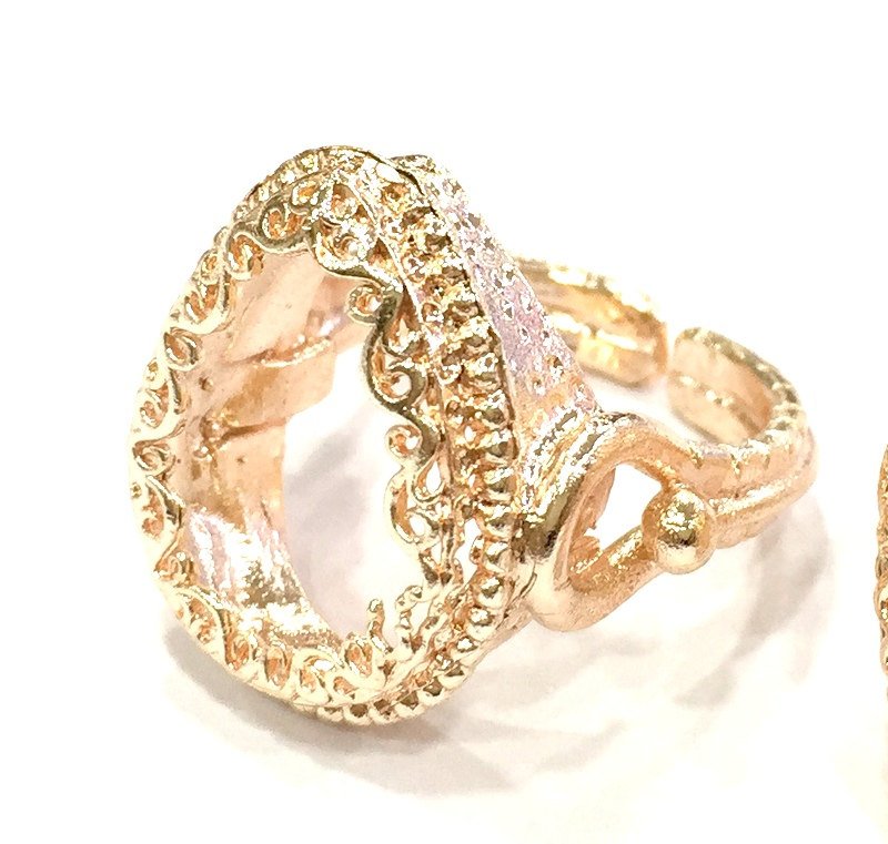 Adjustable Ring Blank, (18x13 mm drop blank) Rose Gold Plated Brass G4406