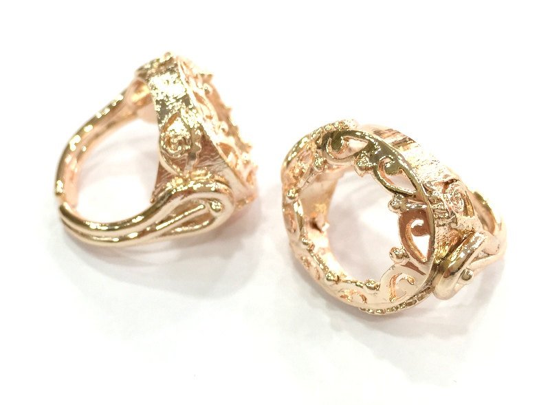 Adjustable Ring Blank, (18 mm blank) Rose Gold Plated Brass G4400