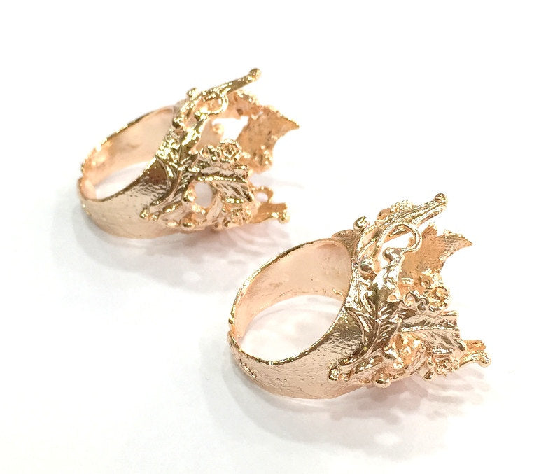 Rose Gold Ring Blank Ring Settings Ring Bezel Base Cabochon Mountings Adjustable  (16mm blank) Rose Gold Plated Brass G4404