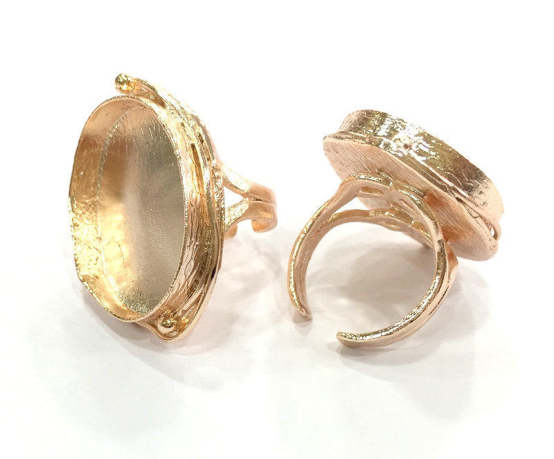 Adjustable Ring Blank, (30x22 mm blank) Rose Gold Plated Brass G4405